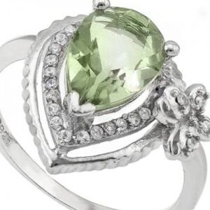 Ring -14K White GoldOver Sterling Silver Diamonds Sapphire & 1.71 CTW Amethyst 7